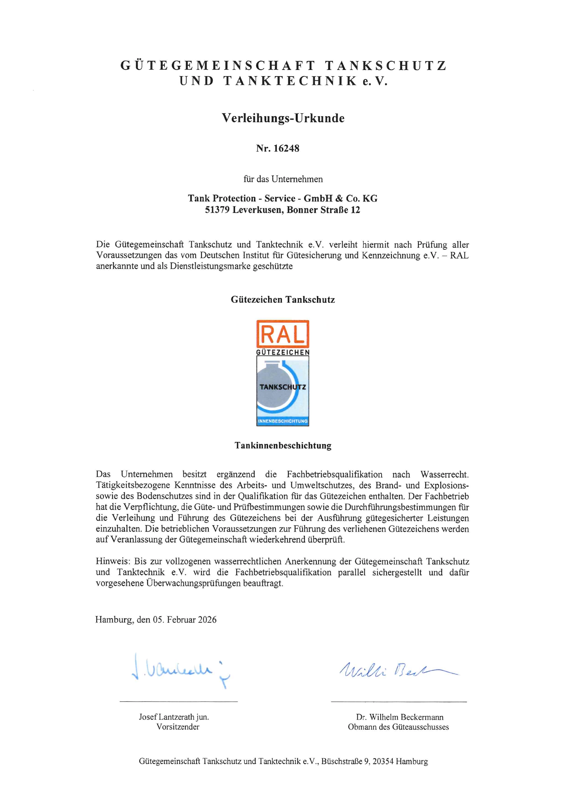 Tps tank protection shield gz urkunde tankinnenbeschichtung 2026